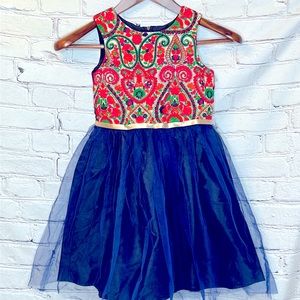 All Things Uber Nice Embroidered Sleeveless Blue Tulle Skirt Dress Girl’s Size 6